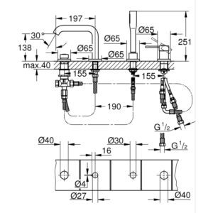 Одноважільний змішувач для ванни Grohe Essence, на 4 отвори (25251001)