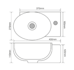 Раковина підвісна MIXXUS PREMIUM DIVERSE-1201-L 400х215х140mm (отвір під змішувач, перелив) (MP6507)