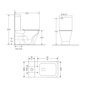 Чаша унітазу-компакту без сидіння MIXXUS PREMIUM STYLE-0401-T3 BOWL 405x365x620 система змиву TORNADO 3.0 (MI8355)