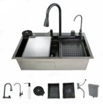 Мийка для кухні багатофункціональна ZERIX ZH7546-SET-06 MICRO DECOR GRAPHITE з нерж. сталі (ZM5587)