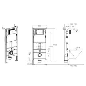 Інсталяція для підвісного унітазу KOER KT-0501-05 500x165x1125mm з панеллю змиву KT-0601-05 чорна матова (KR5170)