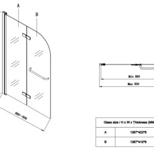 Шторки скляні на ванну розпашні KOER SR BS05-90x140-TR-01 прозоре скло EASY CLEAN 6мм хром (KR5372)