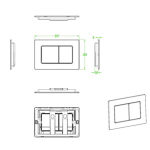 Панель змиву KOER KT-0612-12 240x160x10mm з нержавіючої сталі, кнопка квадратна (колір матове золото) (KR6121)