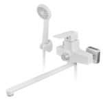 Змішувач для ванни PLAMIX KUBUS-006 EURO SET WHITE (з шлангом, лійкою та кронштейном) (PM0738)