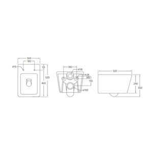 Унітаз підвісний MIXXUS QUADRO-0304-R 520х360х365mm система змиву RIMLESS (MI6707)