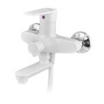 Змішувач для ванни PLAMIX OSCAR-008 EURO SET WHITE (зі шлангом, лійкою та кронштейном) (Колір білий) (PM0698)