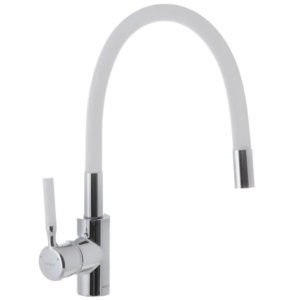 Змішувач для кухні MIXXUS PREMIUM RIO 011 REFL.WHITE з гнучким виливом (Колір нерж+вилив білий) (MI5814)