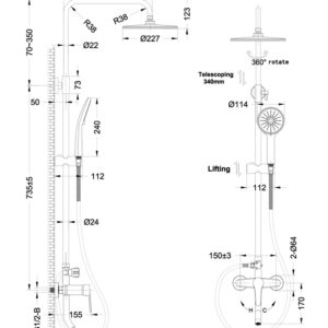 Душова колона MIXXUS PREMIUM LAGUNA 009-J зі змішувачем 3 режими (Колір хром) (MI6825)