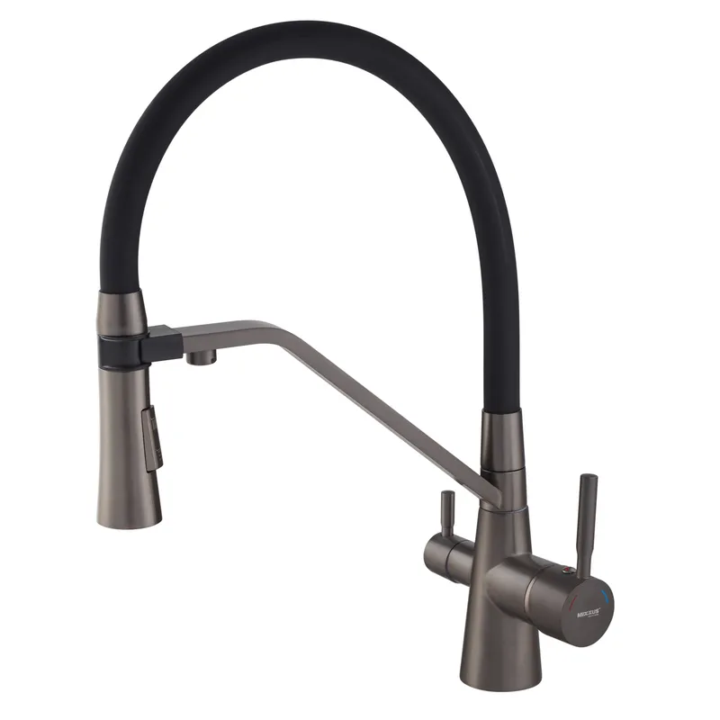 kcs-9f872cb84c621599a45e249e.png Змішувач для кухні MIXXUS PREMIUM MAGNET 021 GRAPHITE REFL.BLACK з гнучким виливом з виходом для питної води (Колір графіт+вилив чорний) (MI6975)