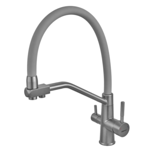 Змішувач для кухні ZERIX FUL-021 GRAPHITE REFL.GRAY з силіконовим виливом, з нерж.сталі SUS304 з виходом для питної води (колір графіт, вилив сірий) (ZX6000)