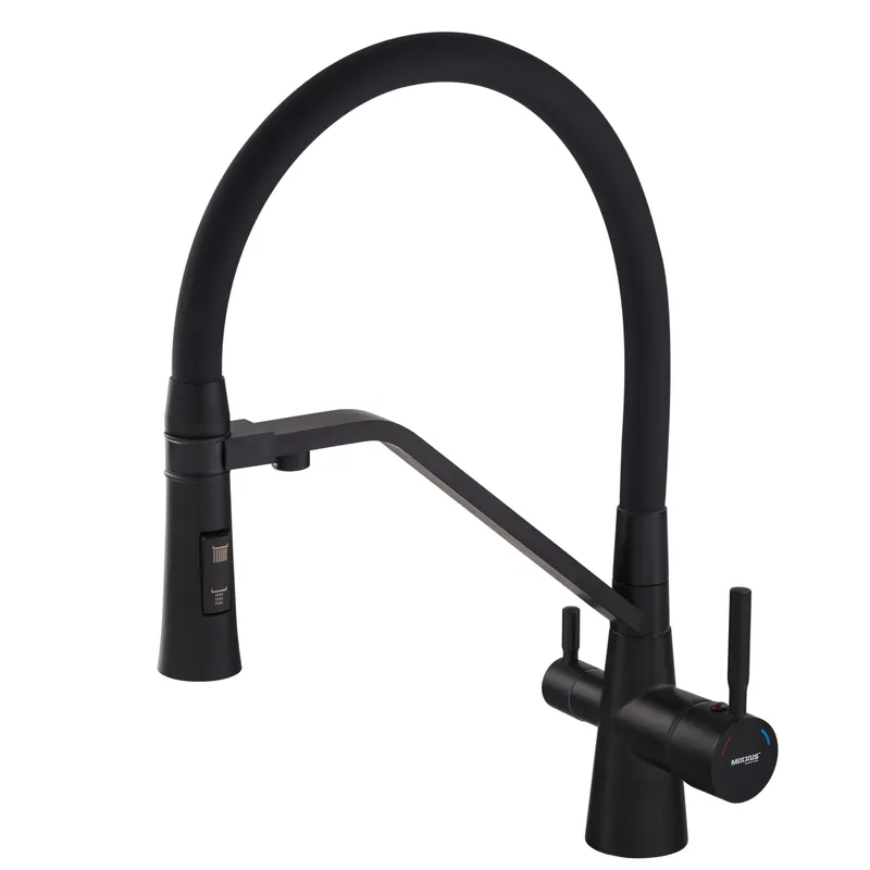 kcs-c609973dcdce4e5a2a809644.png Змішувач для кухні MIXXUS PREMIUM MAGNET 021 BLACK REFL.BLACK з гнучким виливом з виходом для питної води (Колір чорний+вилив чорний) (MI6974)