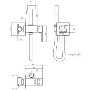 Змішувач для гігієнічного душу MIXXUS PREMIUM KVADRO 333 INNER (Колір хром) (MI6925)