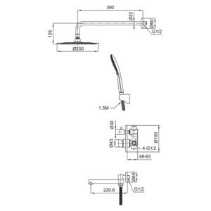 Душова sistema вбудована KOER KI-66018-02, 3 функції, з нерж. сталі SUS304 (Колір нержавіюча сталь) (KR4794)