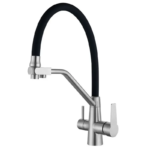 Змішувач для кухні MIXXUS FUL-021 REFL.BLACK з гнучким виливом з нерж. сталі SUS304 з виходом для питної води (Колір нерж+вилив чорний) (MX0787)