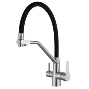 Змішувач для кухні MIXXUS FUL-021 REFL.BLACK з гнучким виливом з нерж. сталі SUS304 з виходом для питної води (Колір нерж+вилив чорний) (MX0787)