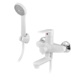 Змішувач для ванни PLAMIX OSCAR-008 EURO SET WHITE (зі шлангом, лійкою та кронштейном) (Колір білий) (PM0698)