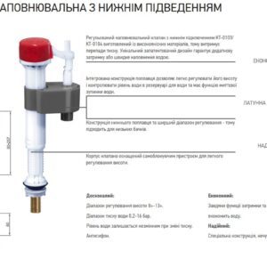 Арматура наповнювальна KOER KT-0103-3/8" з НИЖНІМ підведенням та латунним різьбленням 3/8" (KR5609)