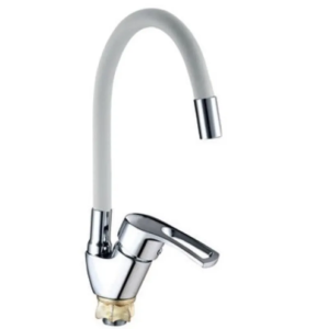 Змішувач для кухні MIXXUS YUB4-181 REFLECTOR WHITE з гнучким виливом (Колір хром+вилив білий) (MI6482)