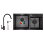 Комплект: мийка, змішувач, диспенсер MIXXUS SET-7843D-220x1.0-PVD-BLACK (Колір чорний) (MX0585)