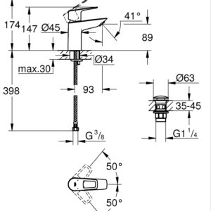 Одноважільний змішувач для раковини S-Size Grohe BauLoop New з нажимним донним клапаном (23878001)