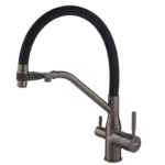 Змішувач для кухні MIXXUS PREMIUM GRAVITY 021 GRAPHITE REFL.BLACK з гнучким виливом з виходом для питної води (Колір графіт+вилив чорний) (MI6979)