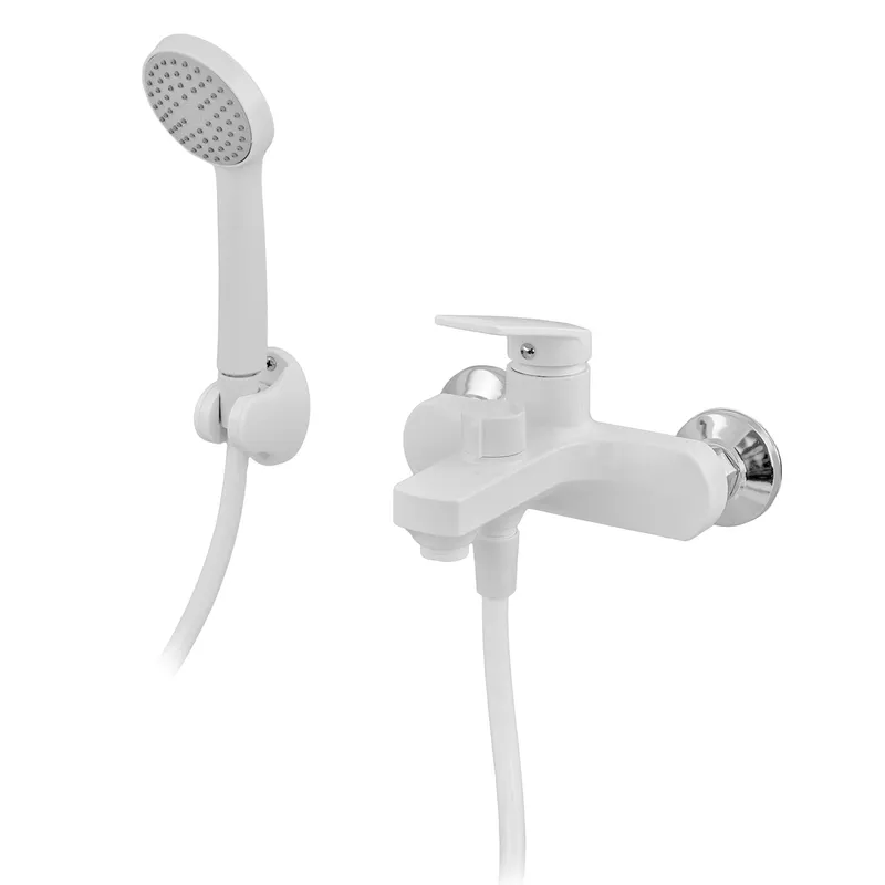 kcs-7176f02e7b5239d67fab2067.png Змішувач для ванни PLAMIX LUCAS-009 EURO SET WHITE (з шлангом, лійкою та кронштейном) (Колір білий) (PM0708)