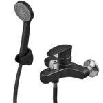 Змішувач для ванни PLAMIX CEZAR-009 EURO SET MATTE BLACK (з шлангом, лійкою та кронштейном) (Колір матовий чорний) (PM0693)