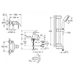 Комплект для душу, хром Grohe Eurosmart New (123576)