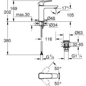 Одноважільний змішувач для раковини Grohe Cubeo, M-розміру (1017520000)