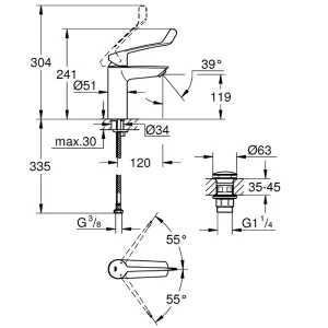 Одноважільний змішувач для раковини Grohe Eurosmart New, M-size, для медичних закладів (23983003)