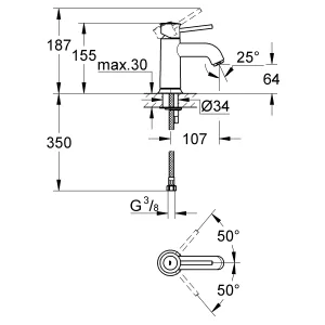 Змішувач для раковини S-розміру Grohe BauClassic (23162000)